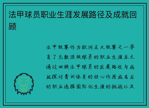 法甲球员职业生涯发展路径及成就回顾